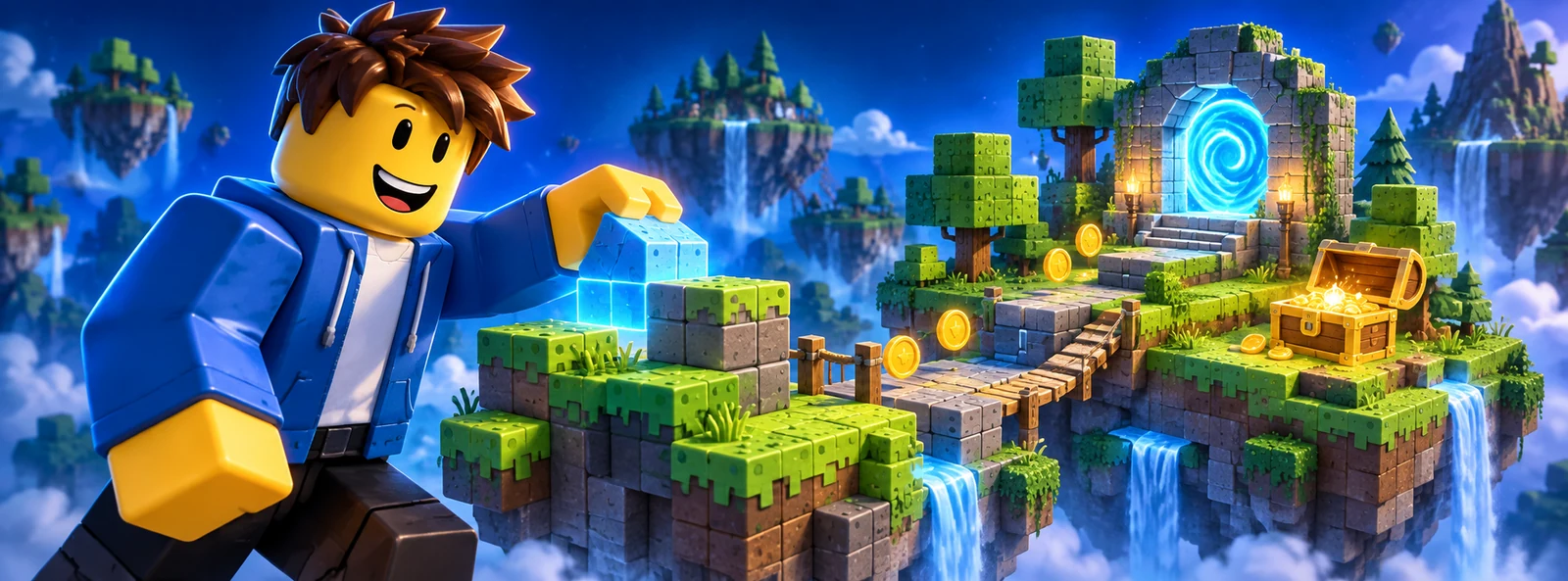 Герой Roblox строит остров сокровищ с порталом и игровыми монетами